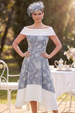 Grey White A-Line Floral Beaded High-Low Mother of the Bride Dress