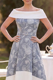 Grey White A-Line Floral Beaded High-Low Mother of the Bride Dress