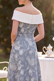 Grey White A-Line Floral Beaded High-Low Mother of the Bride Dress