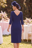 Navy Bodycon Boat Neck Midi Floral Mother of the Bride Dress
