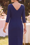 Navy Bodycon Boat Neck Midi Floral Mother of the Bride Dress