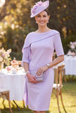 Lilac Bodycon Boat Neck Midi Mother of the Bride Dress with Slit