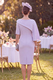 Lilac Bodycon Boat Neck Midi Mother of the Bride Dress with Slit
