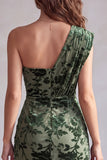 Eucalyptus One Shoulder Tight Floral Short Velvet Homecoming Dress with Sash