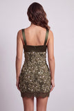 Sparkly Olive Floral Tight Sequin Short Homecoming Dress with Lace