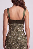 Sparkly Olive Floral Tight Sequin Short Homecoming Dress with Lace