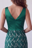 Sparkly Dark Green Sequin V-Neck Fringed Midi Homecoming Dress