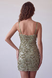 Sparkly Olive Tight Sequin Floral Short Homecoming Dress
