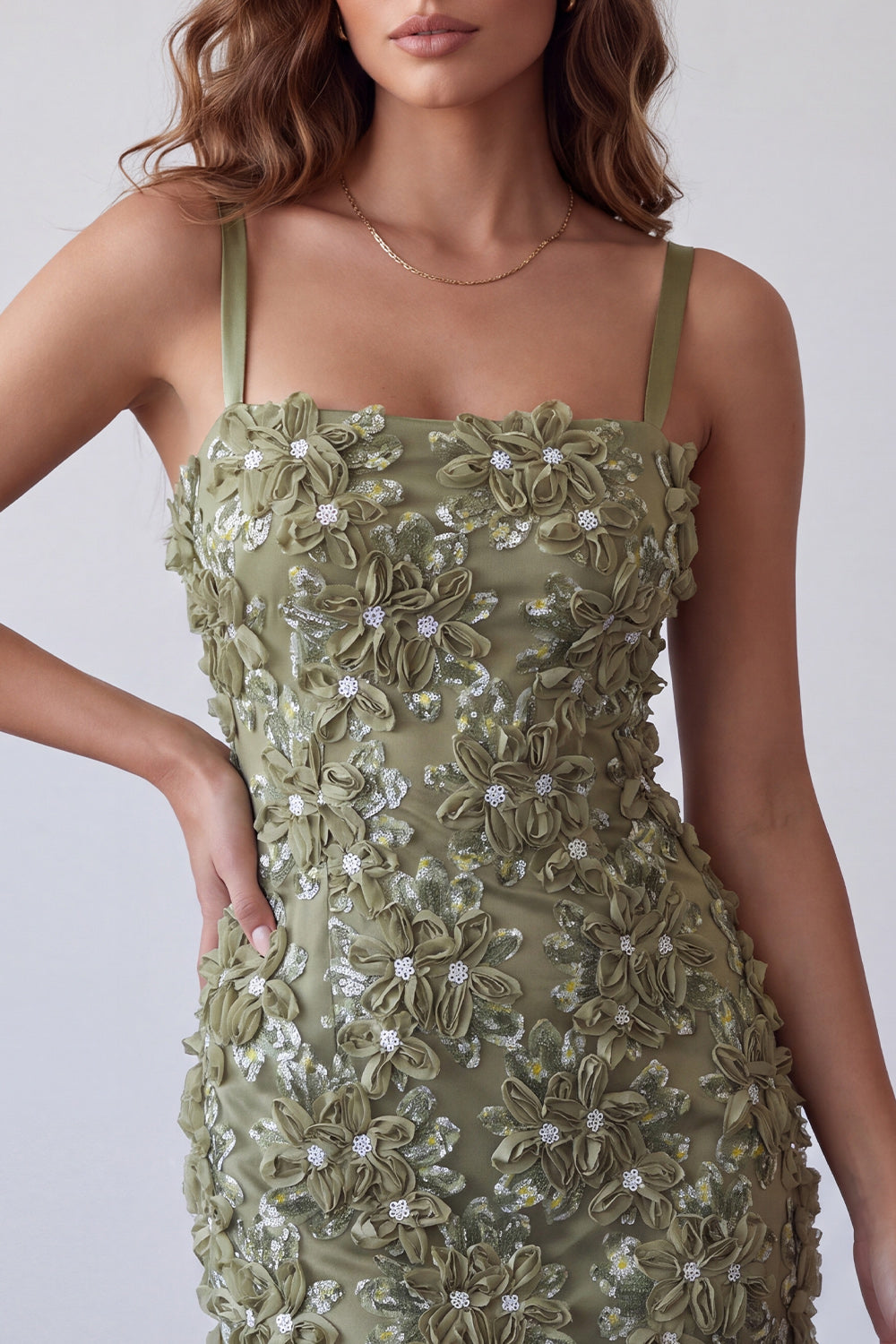 Sparkly Olive Tight Sequin Floral Short Homecoming Dress