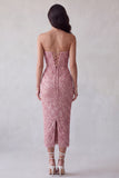 Sparkly Pink Bodycon Beaded Midi Homecoming Dress with Slit