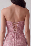 Sparkly Pink Bodycon Beaded Midi Homecoming Dress with Slit