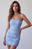 Sparkly Sky Blue Tight Strapless Sequins Short Homecoming Dress