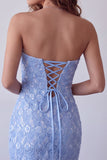 Sparkly Sky Blue Tight Strapless Sequins Short Homecoming Dress