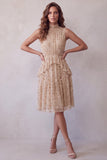 Sparkly Champagne A Line Floral Sequin Midi Cocktail Dress