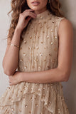 Sparkly Champagne A Line Floral Sequin Midi Cocktail Dress
