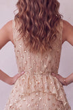 Sparkly Champagne A Line Floral Sequin Midi Cocktail Dress