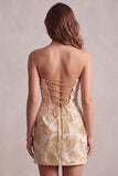 Champagne Tight Strapless Jacquard Short Homecoming Dress
