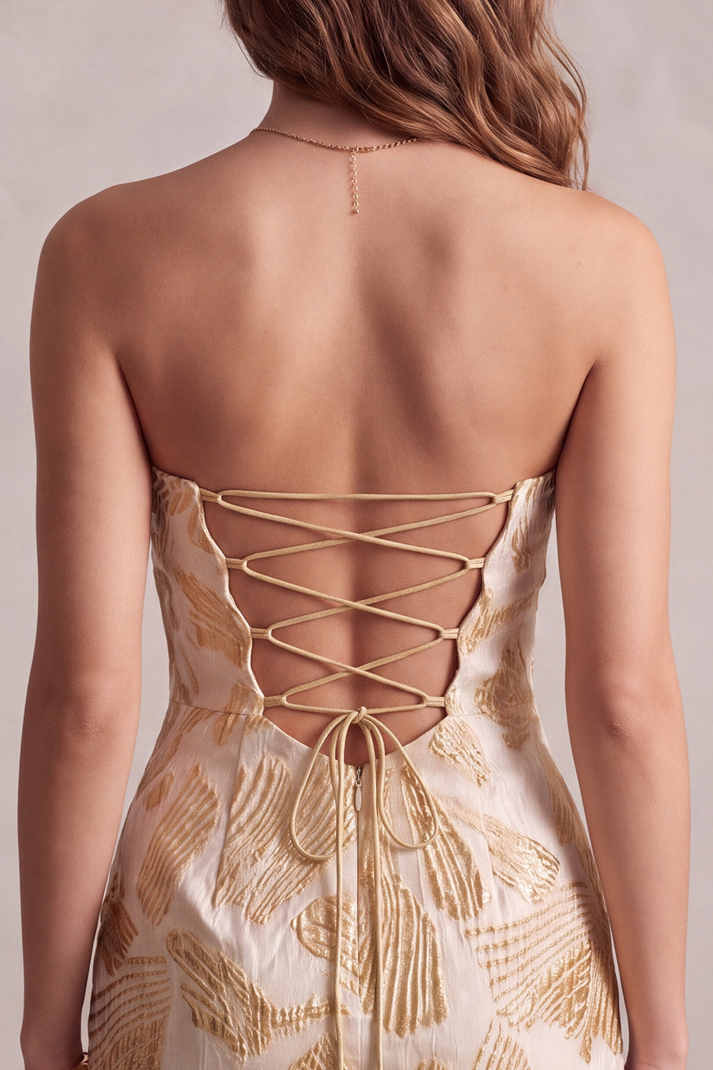 Champagne Tight Strapless Jacquard Short Homecoming Dress