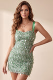 Sparkly Green Tight Sequins Feathered Short Homecoming Dress