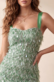 Sparkly Green Tight Sequins Feathered Short Homecoming Dress