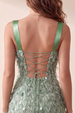 Sparkly Green Tight Sequins Feathered Short Homecoming Dress