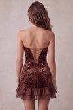 Chocolates Velvet Tiered Ruffled Tight Floral Short Homecoming Dress