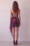 Burgundy Floral Tight Short Velvet Homecoming Dress with Sash