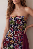 Burgundy Floral Tight Short Velvet Homecoming Dress with Sash