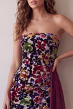 Burgundy Floral Tight Short Velvet Homecoming Dress with Sash