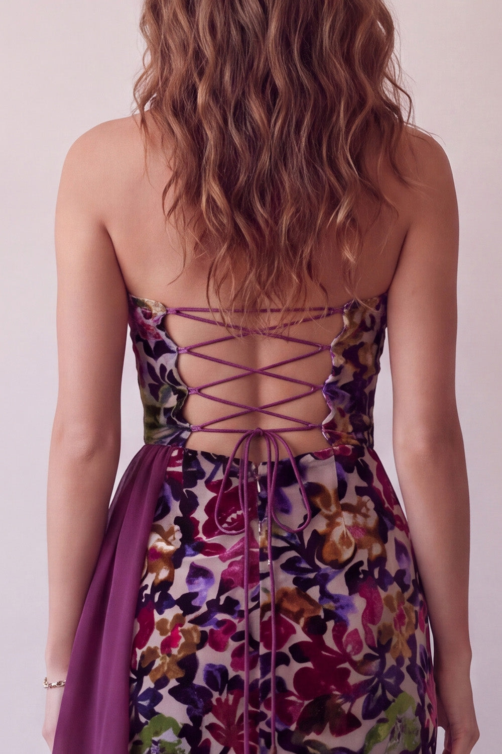 Burgundy Floral Tight Short Velvet Homecoming Dress with Sash