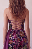 Burgundy Floral Tight Short Velvet Homecoming Dress with Sash