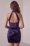 Dark Purple Corset Tight Short Velvet Homecoming Dress