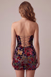 Burgundy Tight Sweetheart Floral Short Velvet Homecoming Dress