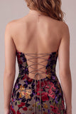 Burgundy Tight Sweetheart Floral Short Velvet Homecoming Dress