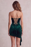 Dark Green Tight Velvet Ruched Short Homecoming Dress with Sash
