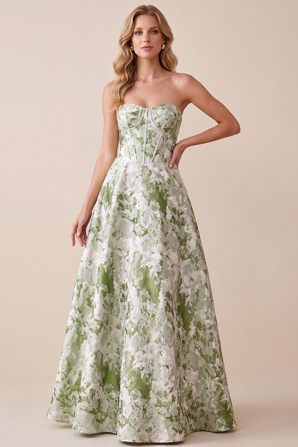 Sage Green Corset A-Line Sweetheart Jacquard Long Formal Dress