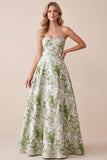 Sage Green Corset A-Line Sweetheart Jacquard Long Formal Dress
