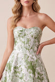 Sage Green Corset A-Line Sweetheart Jacquard Long Formal Dress