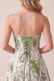 Sage Green Corset A-Line Sweetheart Jacquard Long Formal Dress