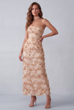 Sparkly Khaki Floral Sheath Sequins Long Formal Dress with Neck Scarf