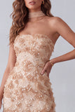 Sparkly Khaki Floral Sheath Sequins Long Formal Dress with Neck Scarf