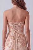 Sparkly Khaki Floral Sheath Sequins Long Formal Dress with Neck Scarf