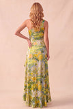 Yellow Floral One Shoulder Ruffled High-Low Formal Dress with Slit