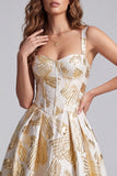 Champagne Corset A-Line Thick Straps Jacquard Long Formal Dress