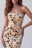 Champagne Floral Velvet Strapless Mermaid Long Holiday Dress
