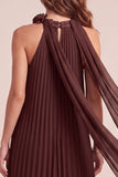 Chocolates Halter Pleated Long Chiffon Formal Dress with 3D Flowers