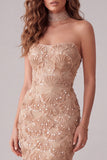 Sparkly Champagne Floral Mermaid Sequins Long Formal Dress with Slit