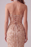 Sparkly Champagne Floral Mermaid Sequins Long Formal Dress with Slit