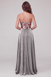 Sparkly Grey A-Line Strapless Floral Sequins Long Velvet Formal Dress