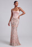 Pink Corset Mermaid Strapless Long Prom Dress